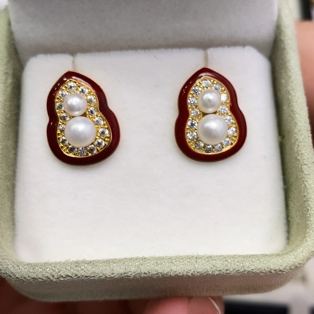 合金耳饰淡水珍珠镜面极光极紫同款