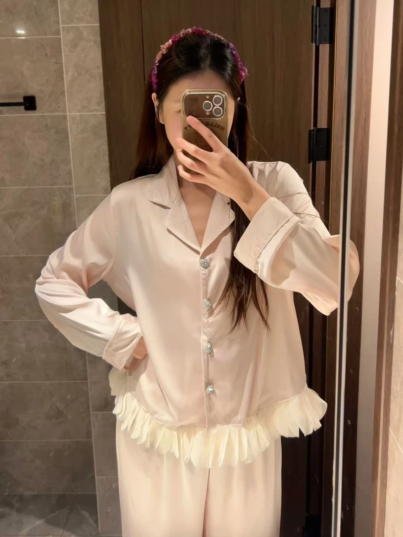 罗曼提克【FUENYOU家居服】轻奢设计师款睡衣烫钻家居服女套装休闲