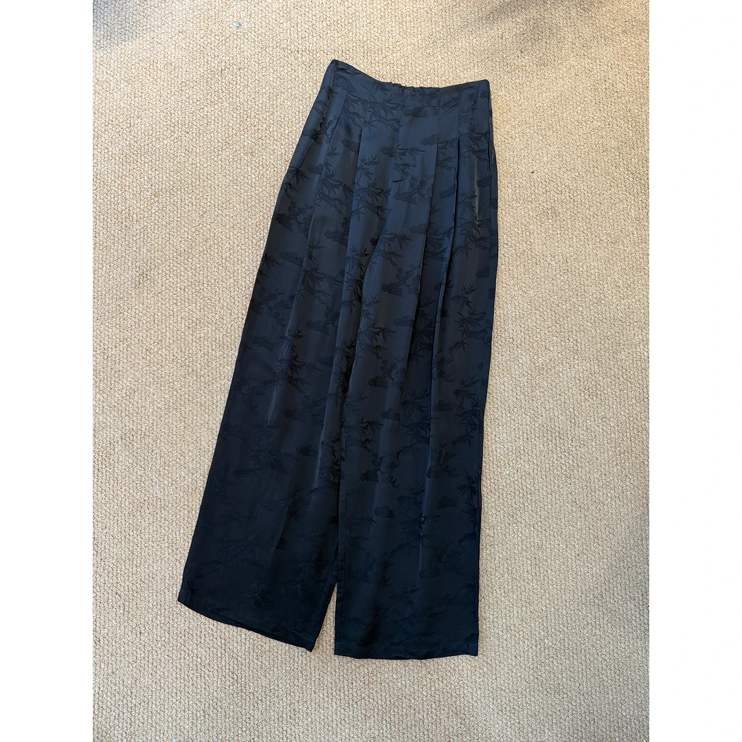 LUTIXIQUE 经典黑白两色舒适气质直筒裤国风中式休闲裤长裤 6978