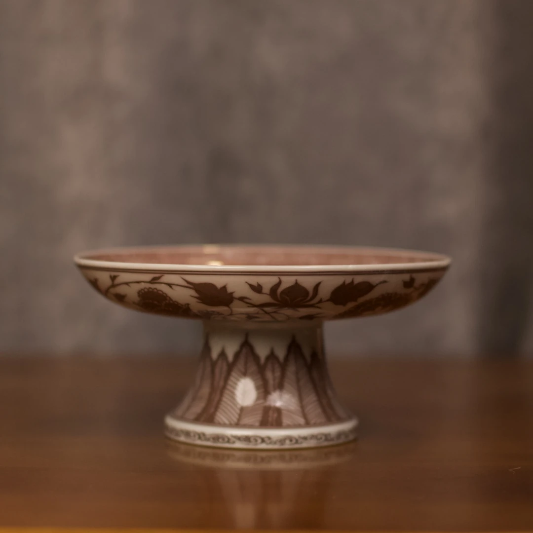 冯公窑 釉里红凤凰高足果盘