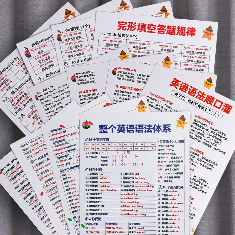 整个英语语法体系汇总大全背诵学习中小学生卡片必备益智专项训练