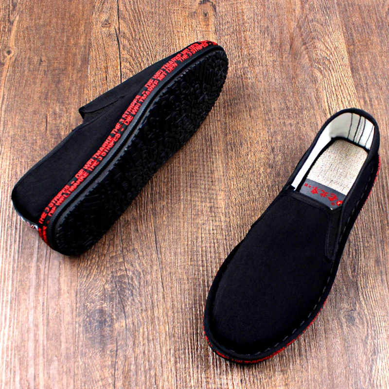 春季新款老北京布鞋男手工加厚千层底一脚蹬软底透气平底工作休闲