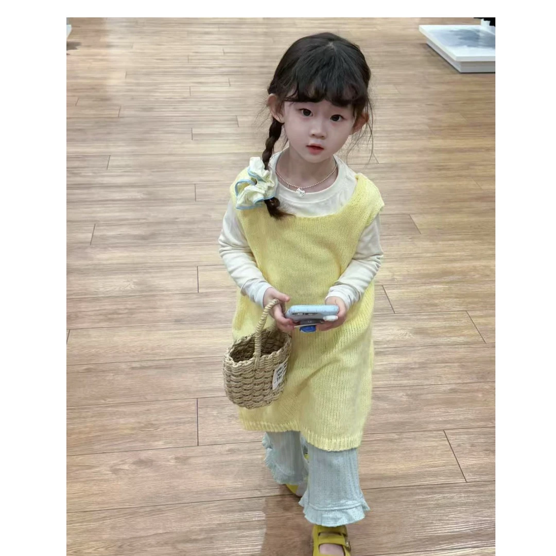 【奈奈同款】女童韩版纯色毛衣连衣裙中小童毛衣针织裙甜美花边裤