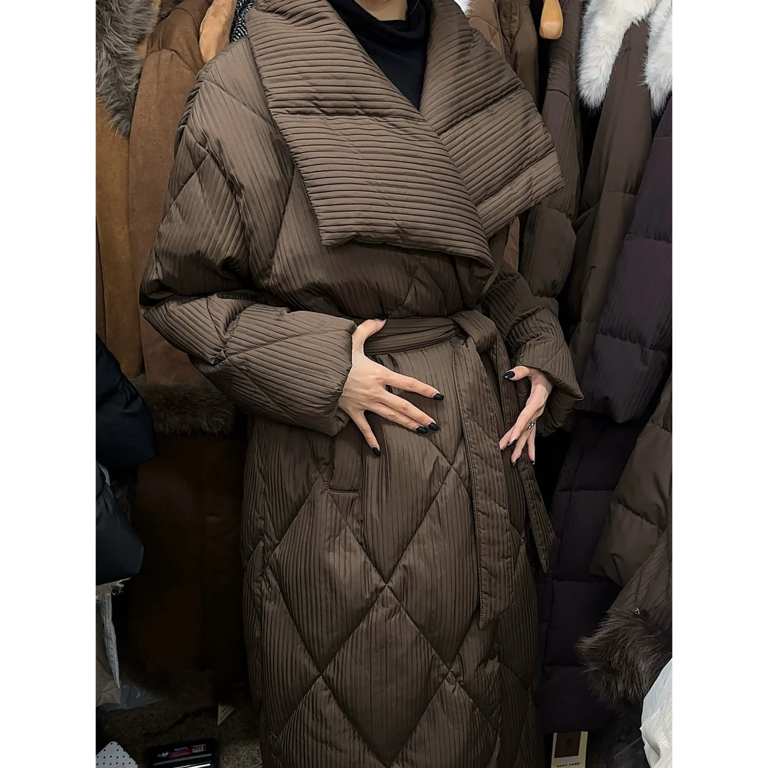 （NW）极简气质翻领女人长款羽绒服160斤以内（5053）