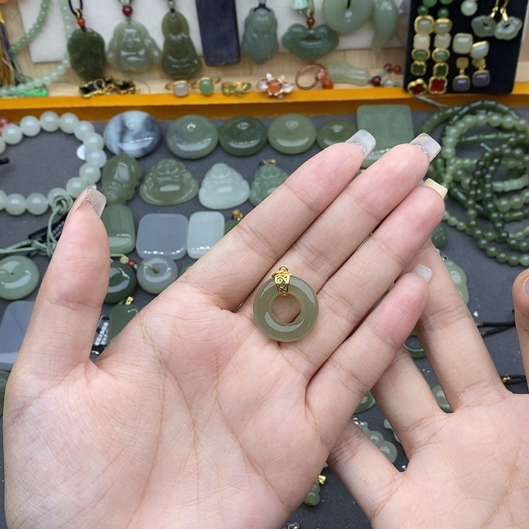 和田玉银S925镶嵌吊坠(不含链)