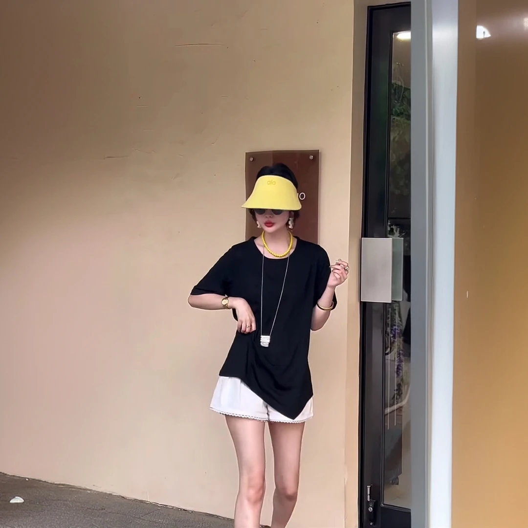 XPP  大码特体3-10码糖果色腰间小设计简约棉不规则圆领短袖57058