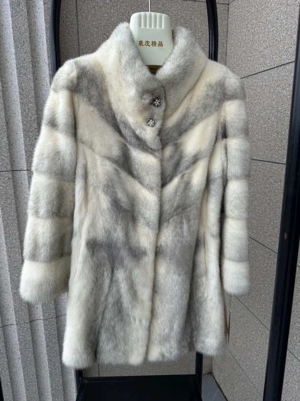 人造皮草 进口十字整貂立领中长款外套