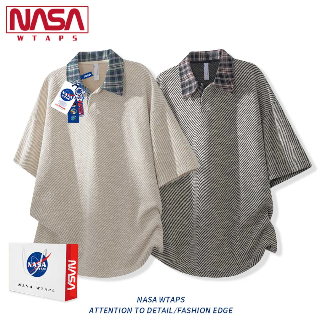 NASA WTAPS短袖t恤男夏季2025新款翻领格子POLO领休闲高级感上衣