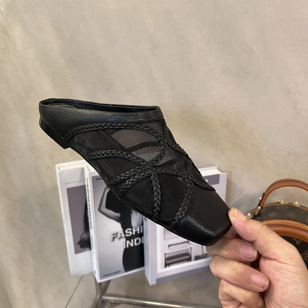 李大龙~羊皮1公分/舒适经典百搭法式包头拖平底520-609