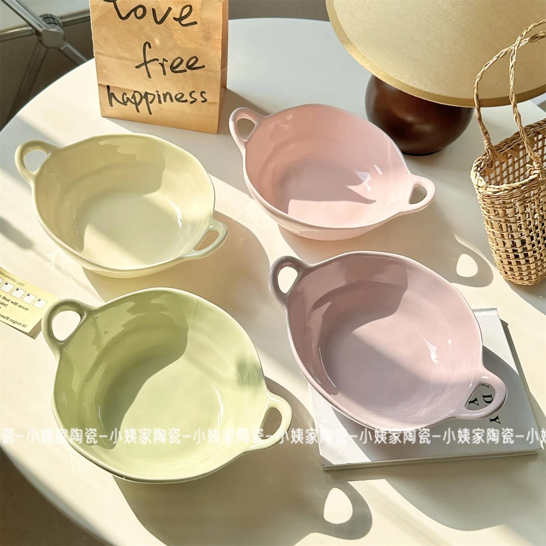 301 7英寸手捏双耳碗 ins餐具陶瓷不规则双耳汤碗饭碗