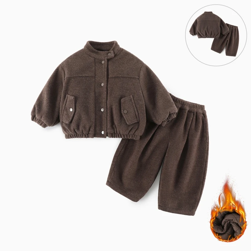 【夹棉】儿童套装冬季新款男童韩版洋气外套裤子保暖两件套AT065