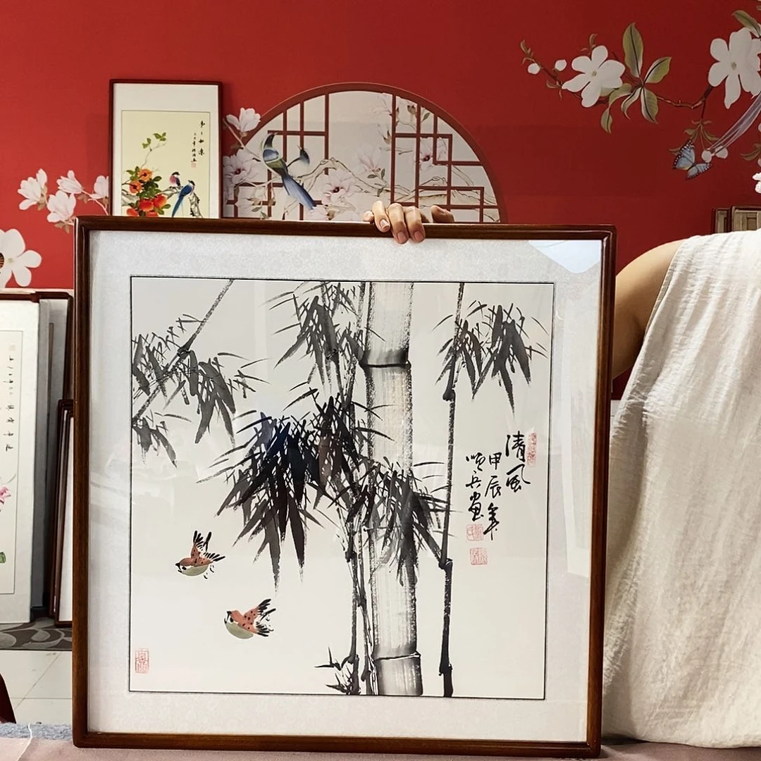 国画手写手绘带框包邮62✖️62国画作品