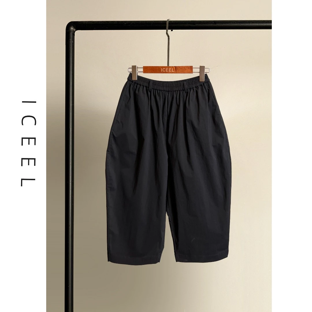 原创女装时尚黑色休闲裤新款春宽松舒适极简七分奶奶裤松紧腰百搭