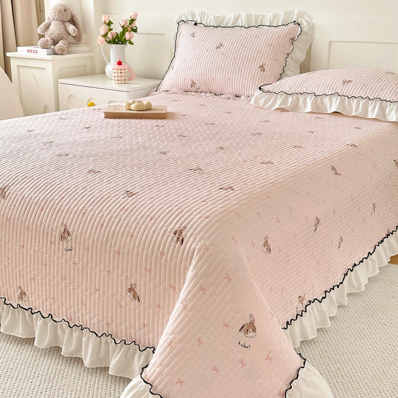 公主风双层纱花边床盖单件四季通用单人学生榻榻米夹棉床单三件套