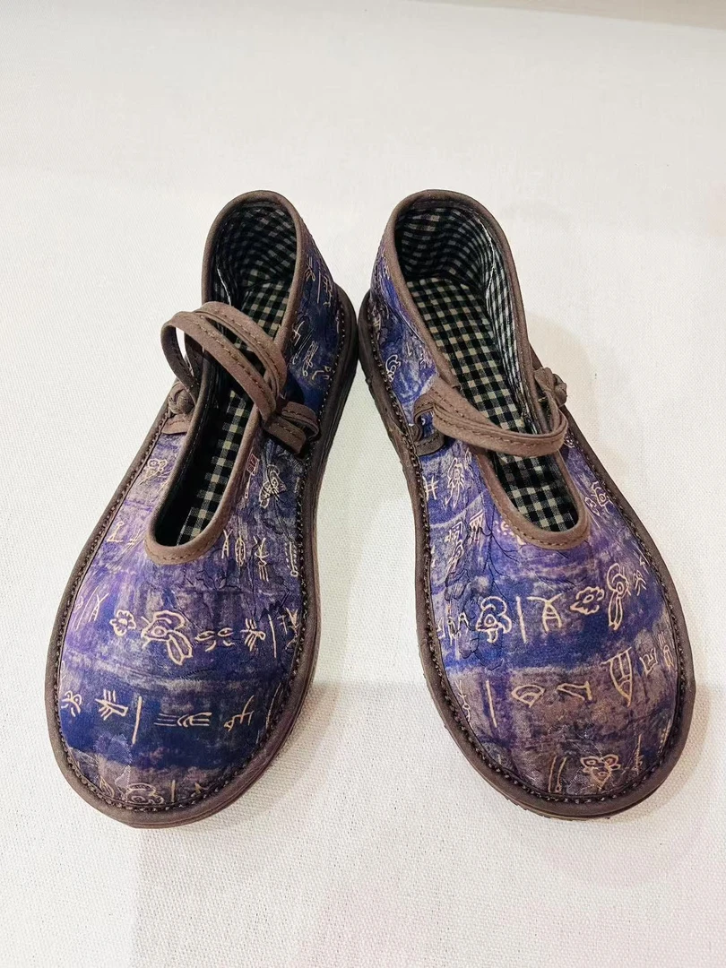 紫菱原创【甲骨文—盘扣】手工布鞋软底千层底布鞋时尚女士休闲透气