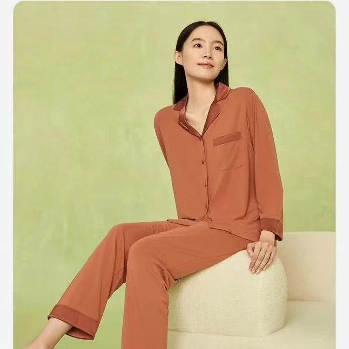 3451 女士睡衣长袖长裤开衫款家居服