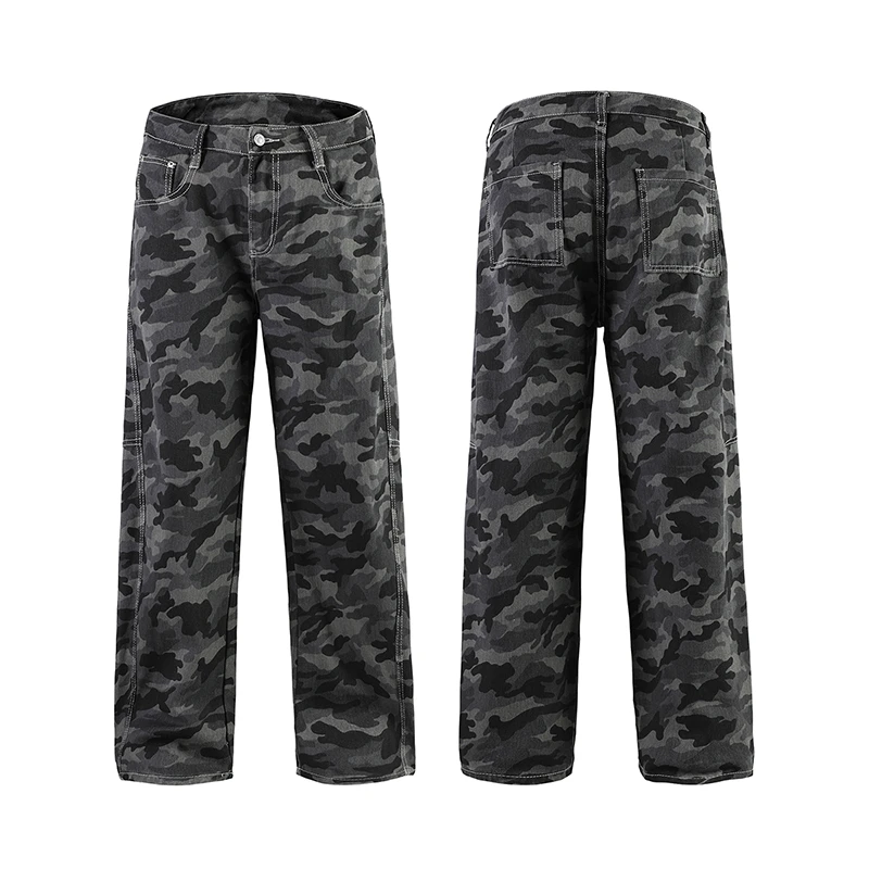 2025新款迷彩弯刀休闲裤男生潮流美式高街痞帅宽松vibe潮牌直筒裤