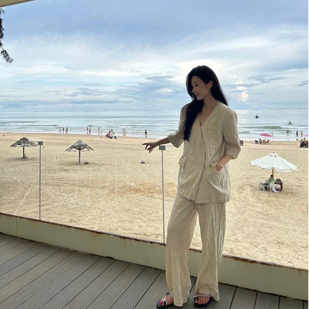 【半熟芝士】夏季小众减龄休闲显瘦西装阔腿裤两件套