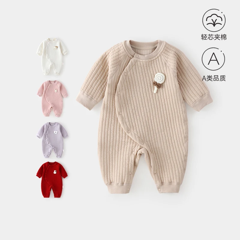 【婴儿澳棉保暖衣】秋冬季纯棉A类夹棉三层保暖连体衣宝宝爬服哈衣