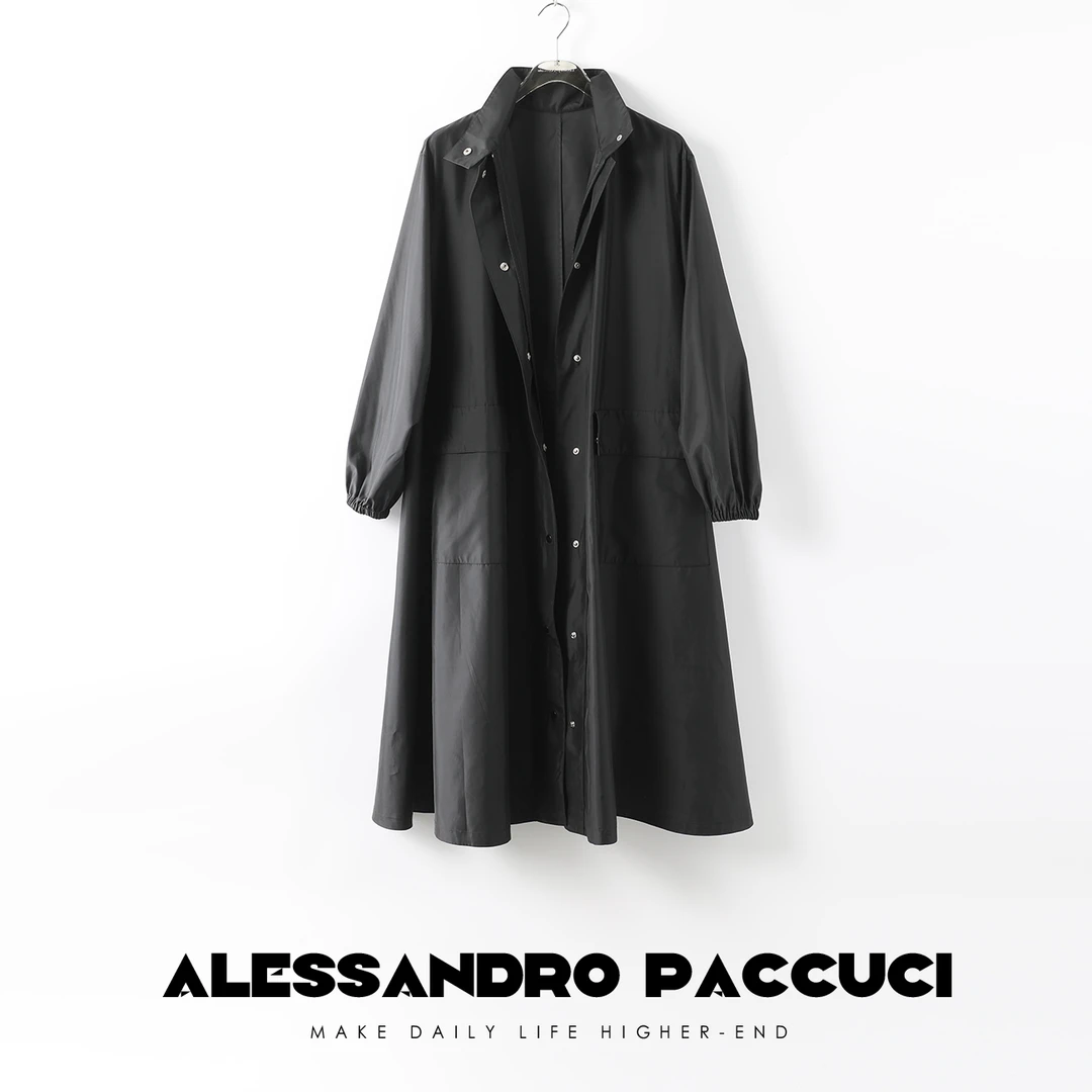 AP洛哥22123X【记忆】立领黑色腰带宽松时尚休闲中长款风衣2024秋