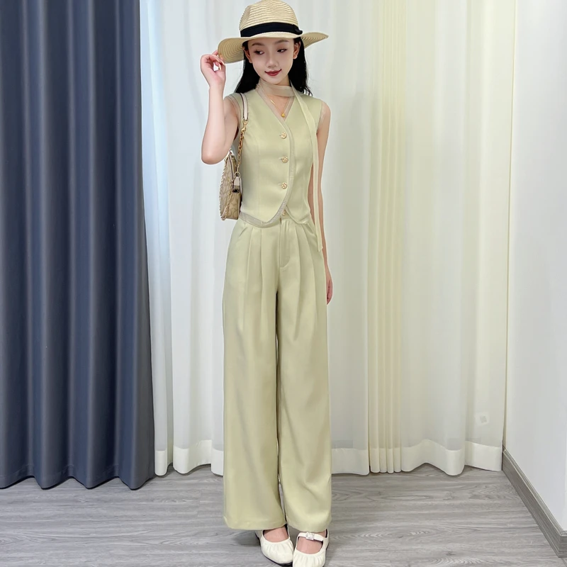 【心动时光517】琳琳小个子夏气质款时尚潮流马甲上衣直筒裤两件套