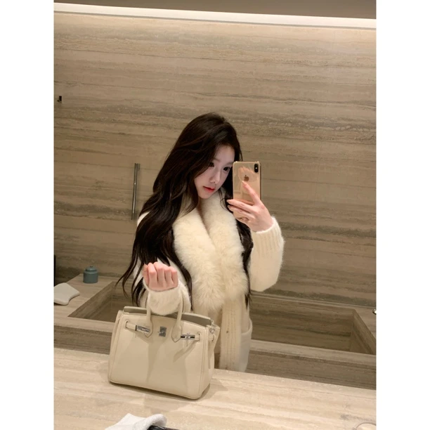 【Meng服饰】秋冬软糯大毛领纯欲毛衣外套女针织外套