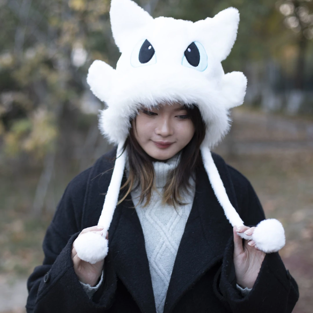 可爱无牙仔卡通毛绒毛绒绒帽子冬季加绒加厚保暖防寒骑行护耳雷锋