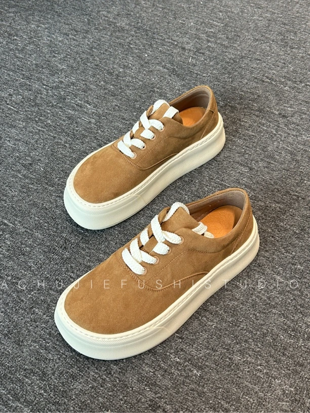 CHUJIE复古大头板鞋男士休闲厚底轻便松糕磨砂皮男鞋