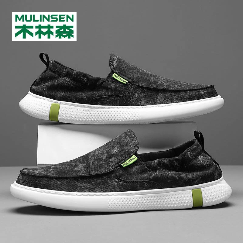 木林森男鞋子秋季透气一脚蹬老北京布鞋薄款休闲帆布鞋冰丝豆豆鞋