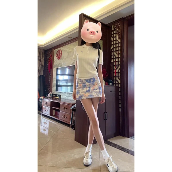 2025夏季复古修身显瘦国潮休闲简约翻领短袖t恤女+裙子两件套