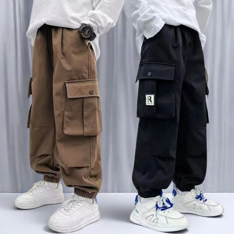 男童裤子春装2025新款加绒儿童工装裤时髦长裤中大童痞帅裤束脚裤