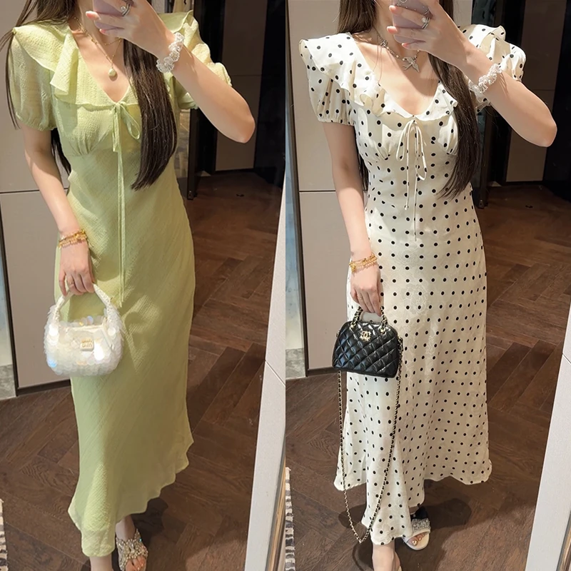 【mimius】肉绿色年华-法式荷叶边收腰连衣裙 G04446