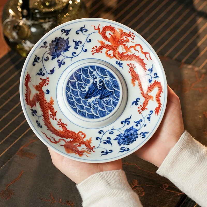 【墨舍名窑】团窑双龙缠枝莲壶承（ty297）纯手工手绘陶瓷茶具家用