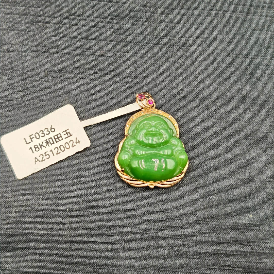 俄罗斯七号矿碧玉金镀佛公LF0336（20.9*21.2*4.8mm）