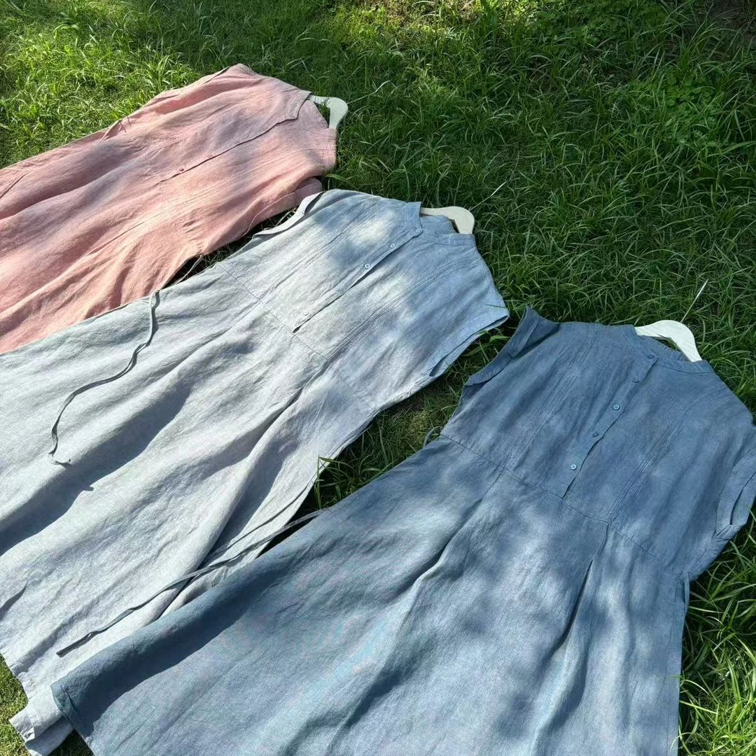 8555精品色织亚麻订单款大裙摆连衣裙