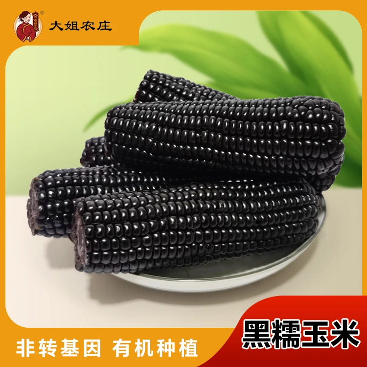《带叶黑糯玉米礼袋》大姐农庄2025年头茬黑糯玉米8根/2.1kg/袋