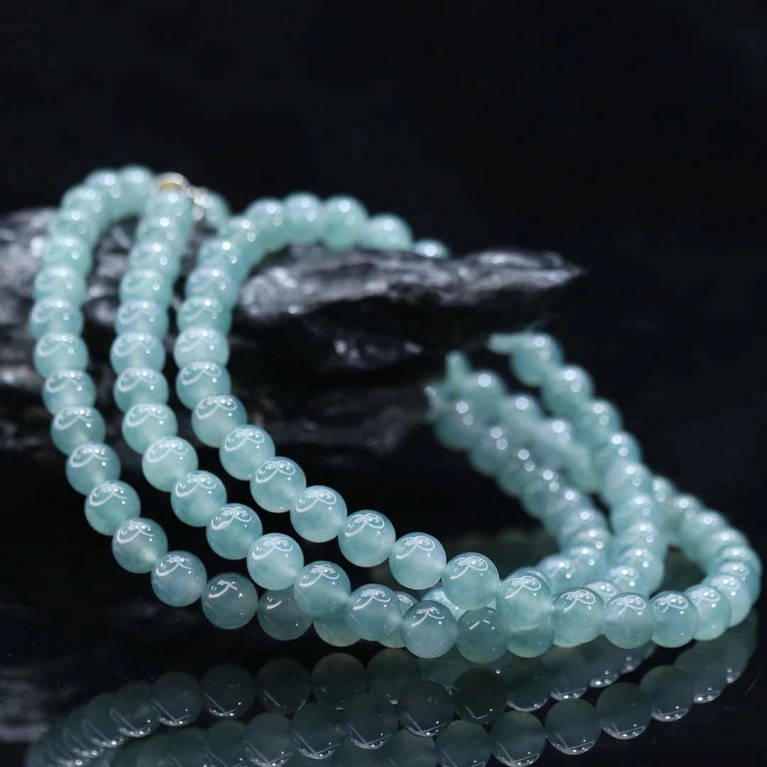 9天然缅甸翡翠A货冰珠链/300578/上海嘉禾拍卖