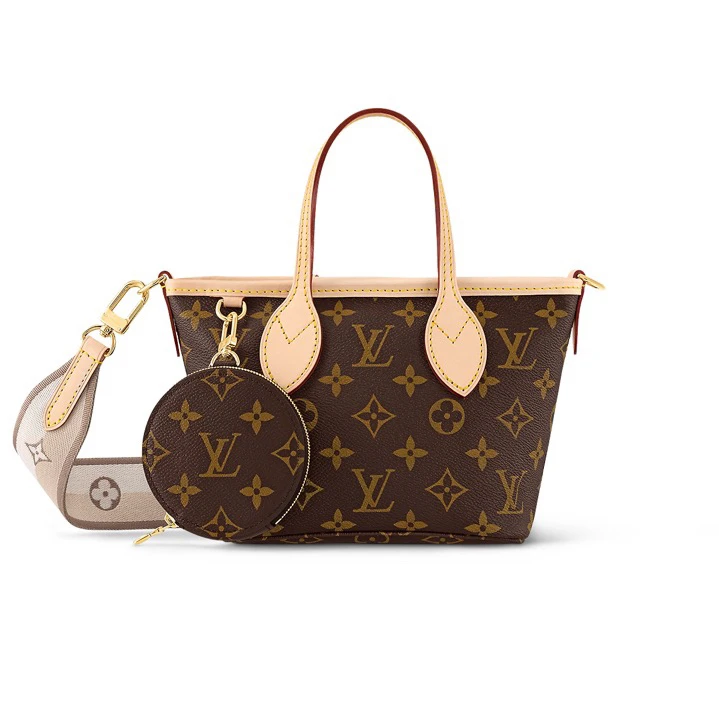 99新 LouisVuitton/路易威登 98新棕花Neverfull bb女斜挎包5760