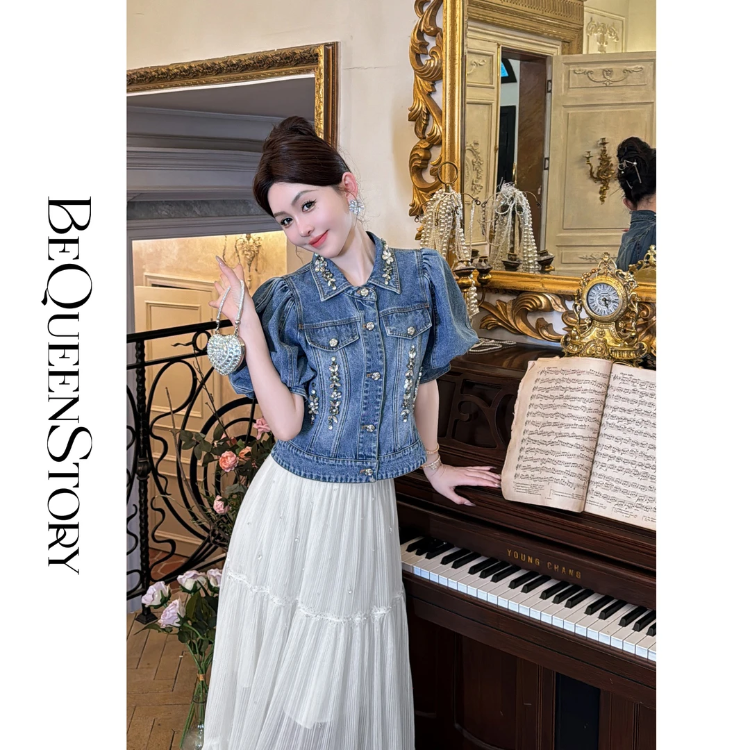 余潇潇【冰川诺言】2025新款复古100棉舒适灯笼袖牛仔上衣外套