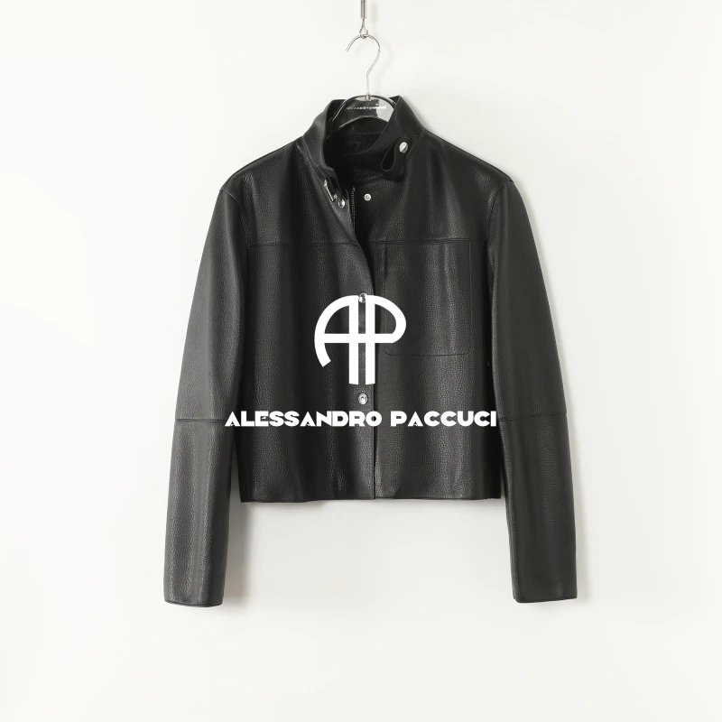 AP洛哥54070PY【黑标系列】进口羊皮立领黑色利落时尚休闲短款皮衣