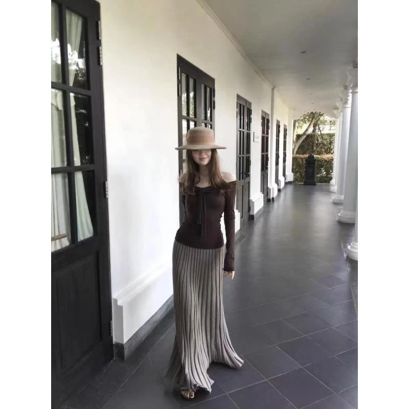 燕麦色/灰色百褶长裙 5138-624