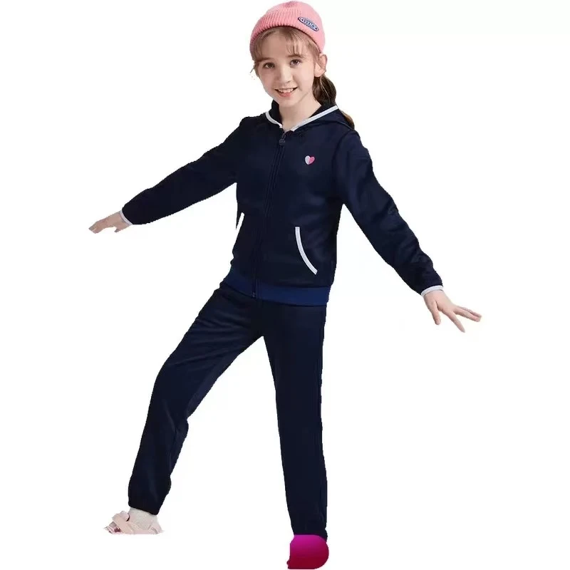 莎家藏青色爱心时尚外套套装长袖休闲秋冬大童秋季春秋童装儿童