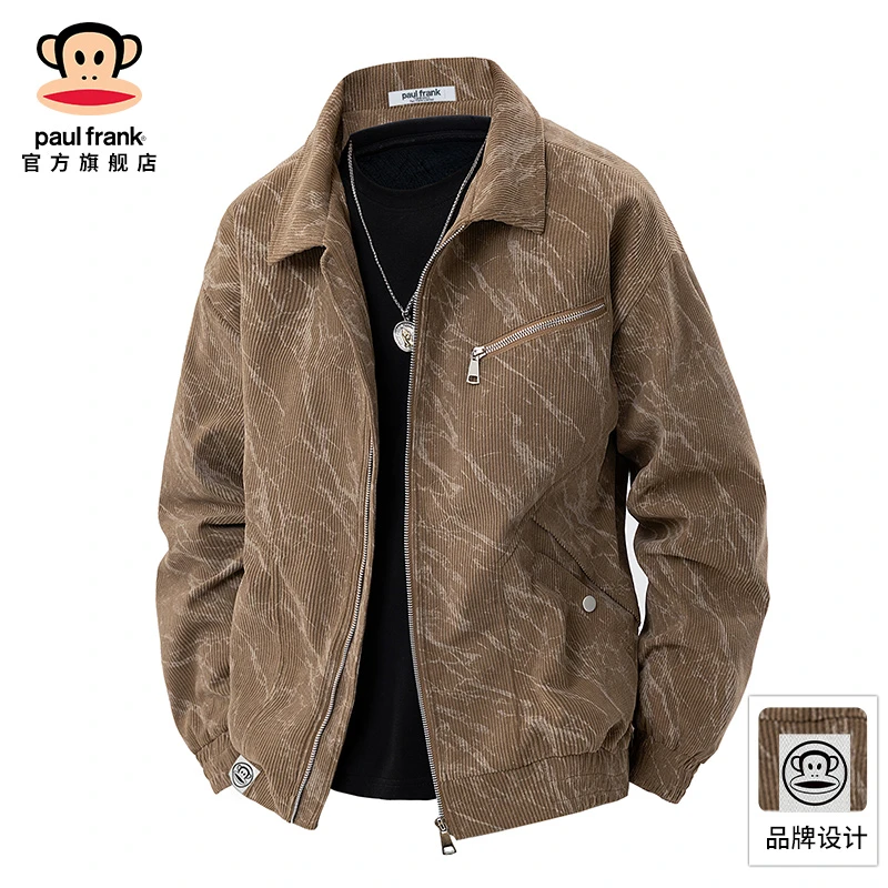 PaulFrank/大嘴猴美式扎染灯芯绒外套男秋季款宽松设计感翻领夹克
