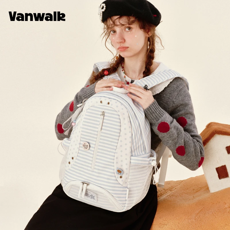 VANWALK 松果部落原创设计星星双肩包时尚学生透气通勤旅游书包女