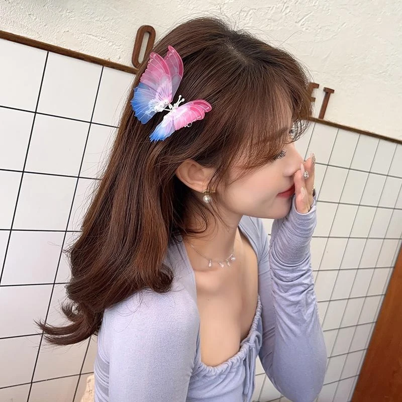 手工灵动蝴蝶儿童发夹古风发饰女童会动的弹簧蝴蝶可爱中国风复古