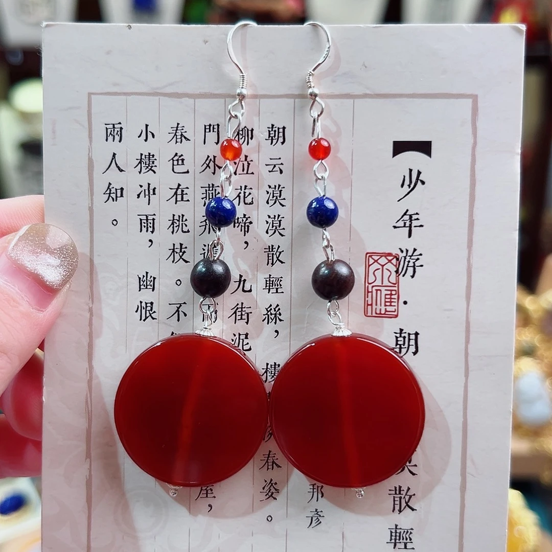 银S925镶嵌玛瑙挂件耳环