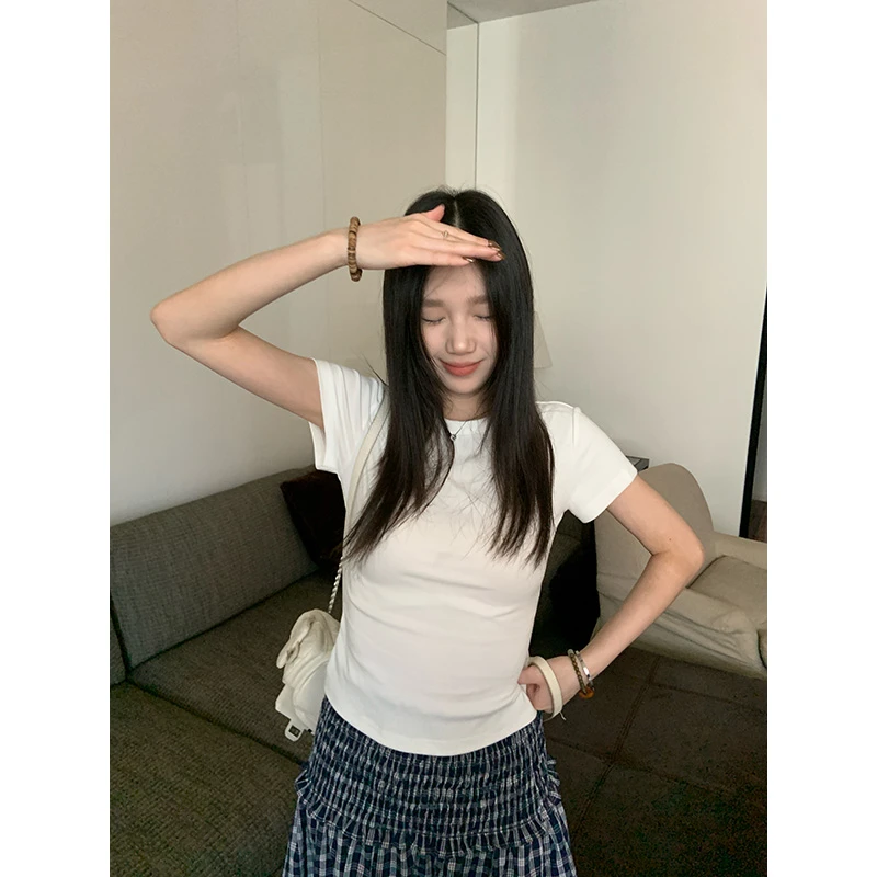 王少女的店 白色圆领短袖T恤春夏修身显瘦百搭短袖上衣 T30828S51
