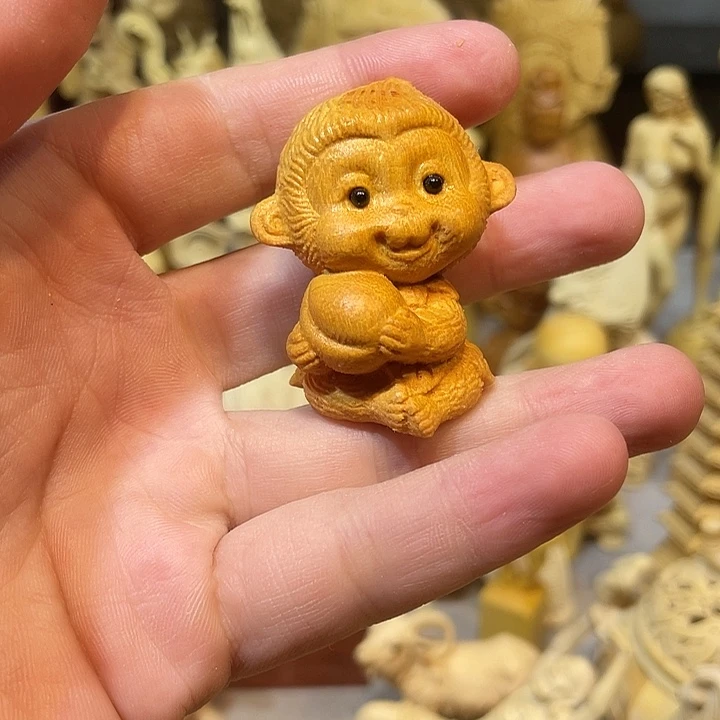 黄杨木灵猴手把件