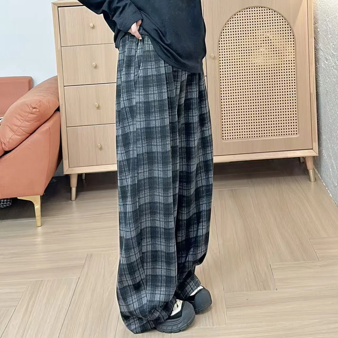 1398秋冬加绒加厚格子百搭休闲裤