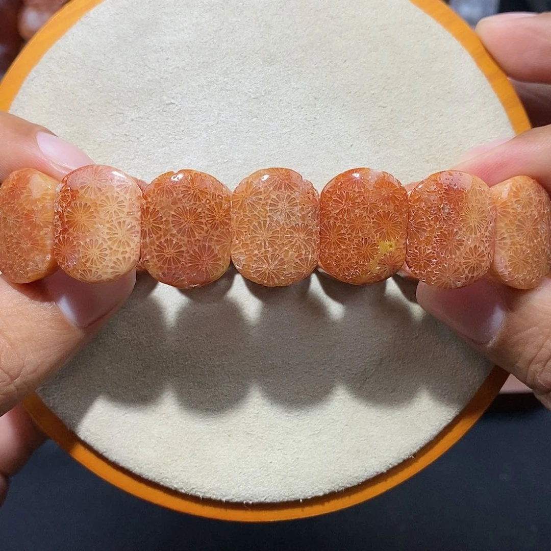 硅化珊瑚（珊瑚玉）手串未镶嵌骨骼爆闪40